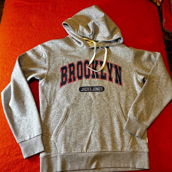Jack & Jones gray and blue Brooklyn varsity hoodie NWT - Picture 3 of 10